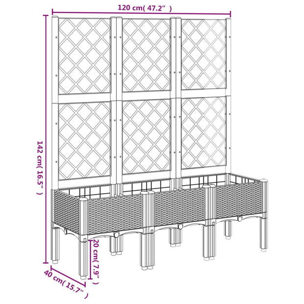 vidaXL Plantenbak met latwerk 120x40x142 cm polypropeen lichtgrijs