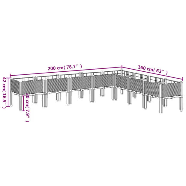 vidaXL Plantenbak met poten 200x160x42 cm polypropeen wit