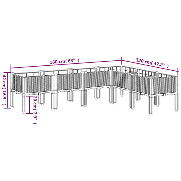 vidaXL Plantenbak met poten 160x120x42 cm polypropeen wit