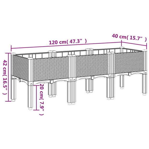 vidaXL Plantenbak met poten 120x40x42 cm polypropeen lichtgrijs