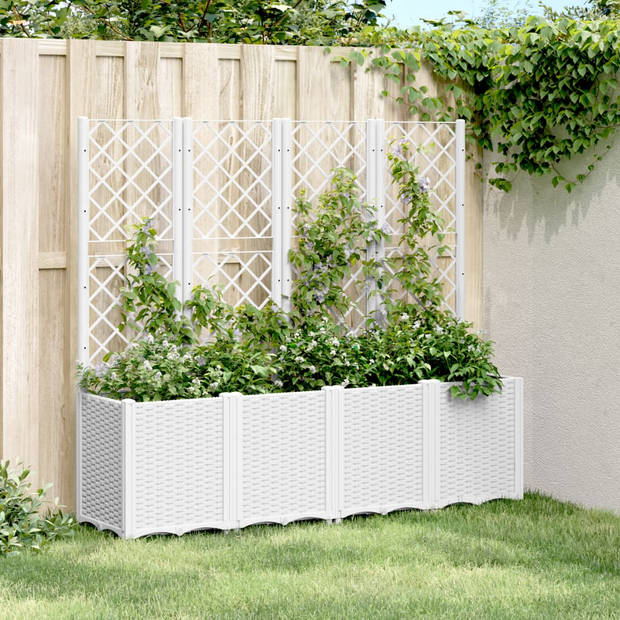 vidaXL Plantenbak met latwerk 160x40x140 cm polypropeen wit