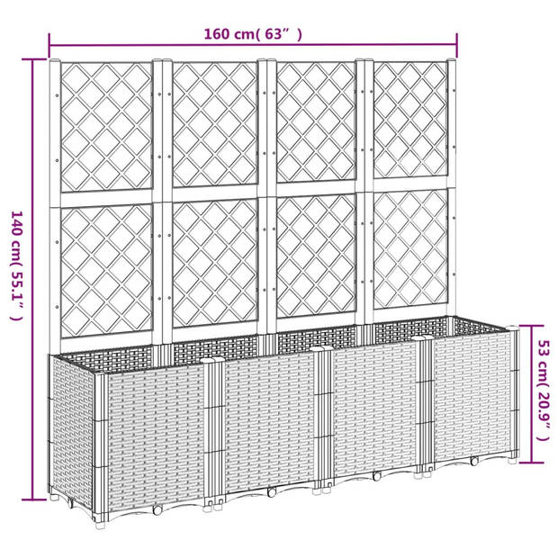 vidaXL Plantenbak met latwerk 160x40x140 cm polypropeen wit