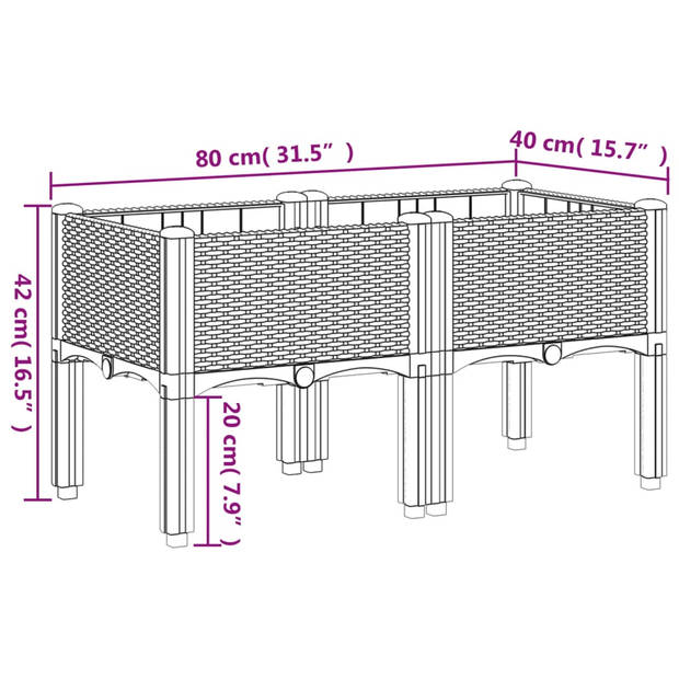 vidaXL Plantenbak met poten 80x40x42 cm polypropeen bruin