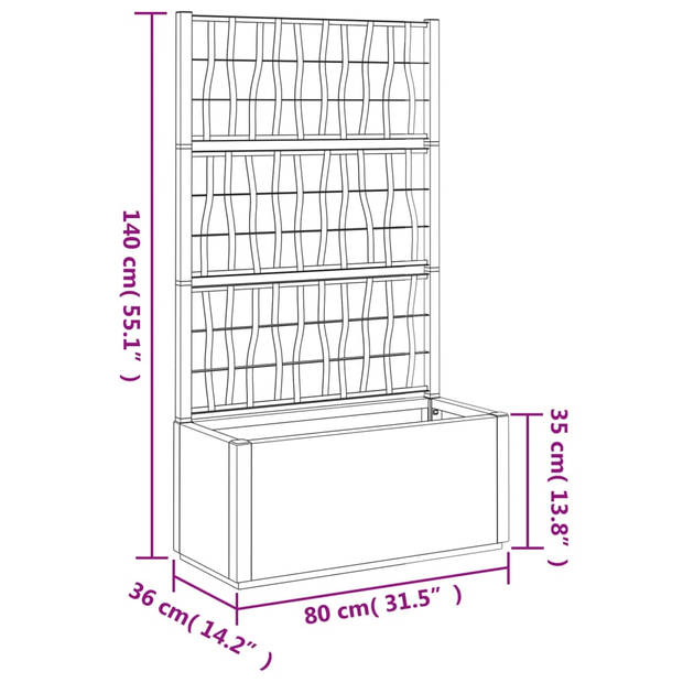 vidaXL Plantenbak met latwerk 80x36x140 cm polypropeen donkergrijs