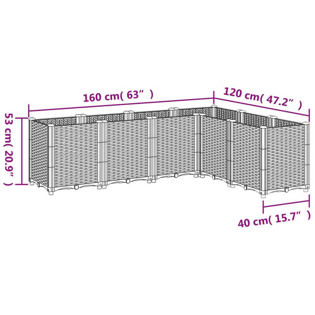 vidaXL Plantenbak 160x120x53 cm polypropeen wit