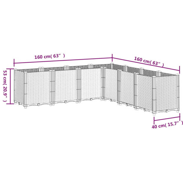 vidaXL Plantenbak 160x160x53 cm polypropeen bruin