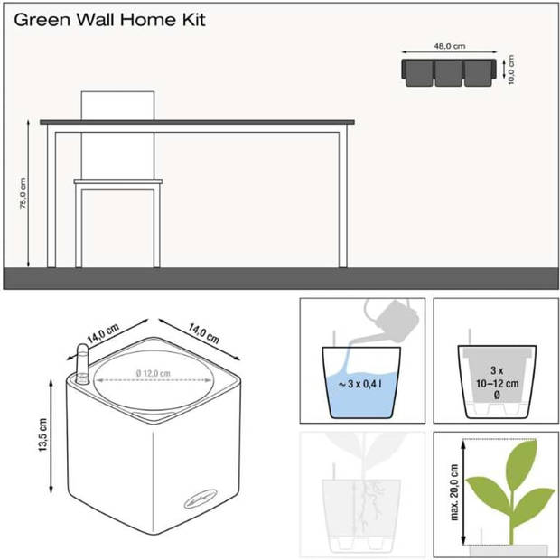 LECHUZA Plantenbakken 3 st Green Wall Home Kit glanzend antraciet