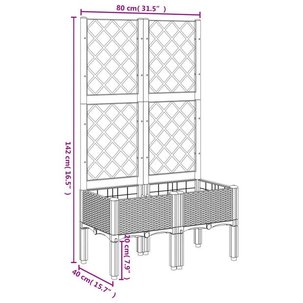 vidaXL Plantenbak met latwerk 80x40x142 cm polypropeen grijs