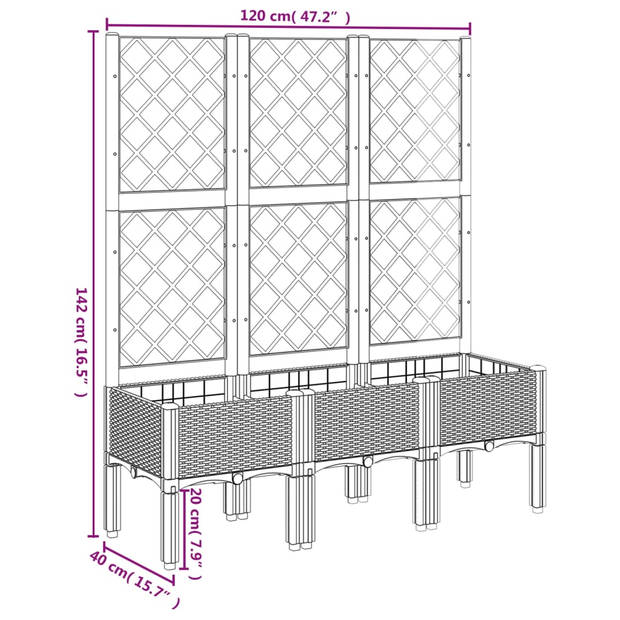 vidaXL Plantenbak met latwerk 120x40x142 cm polypropeen zwart