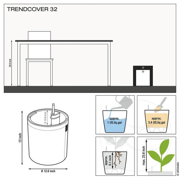 LECHUZA Plantenbak TRENDCOVER 32 Felt alles-in-één lichtgrijs