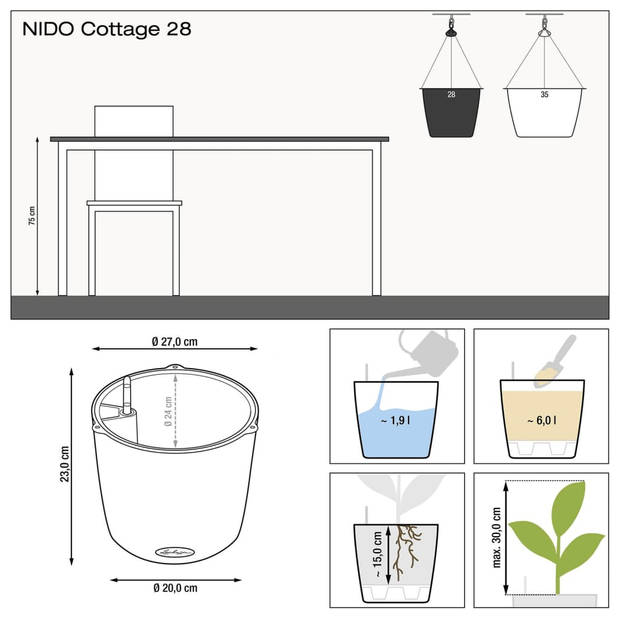 LECHUZA Hangplantenbak NIDO Cottage 28 ALL-IN-ONE mokkakleurig