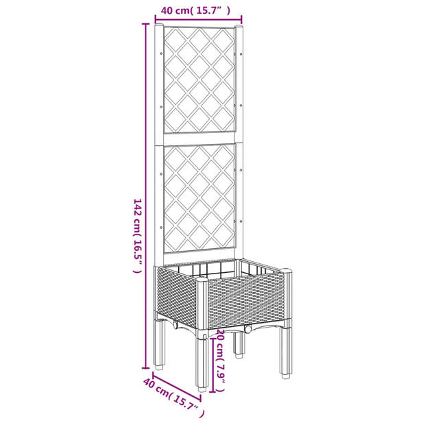 vidaXL Plantenbak met latwerk 40x40x142 cm polypropeen grijs