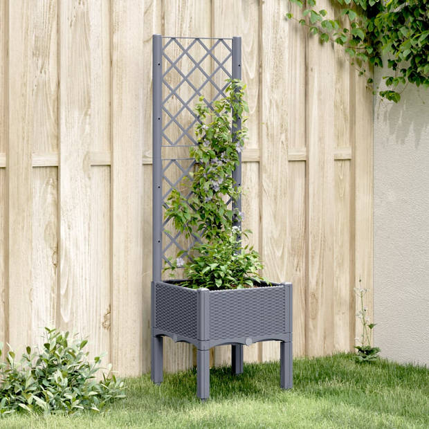 vidaXL Plantenbak met latwerk 40x40x142 cm polypropeen grijs