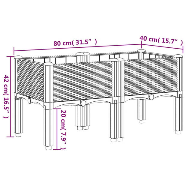 vidaXL Plantenbak met poten 80x40x42 cm polypropeen zwart