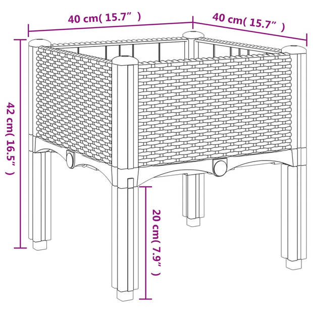 vidaXL Plantenbak met poten 40x40x42 cm polypropeen lichtgrijs