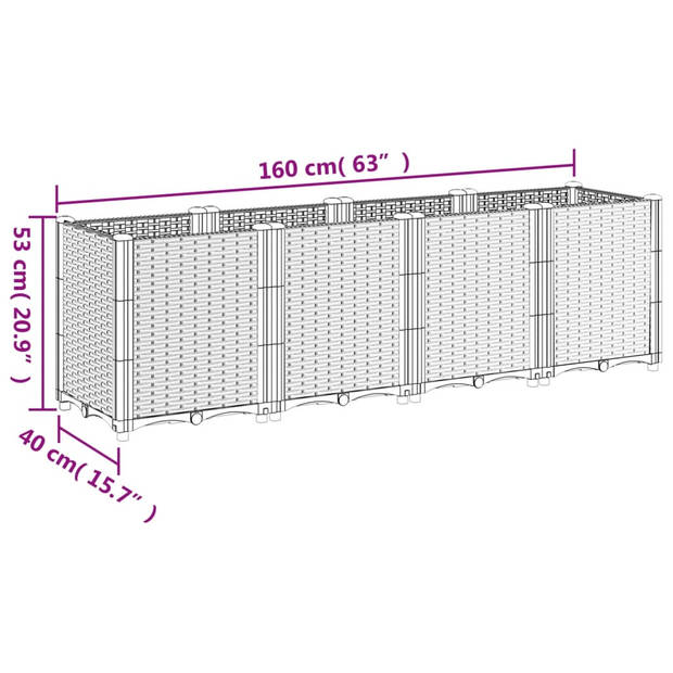 vidaXL Plantenbak 160x40x53 cm polypropeen lichtgrijs