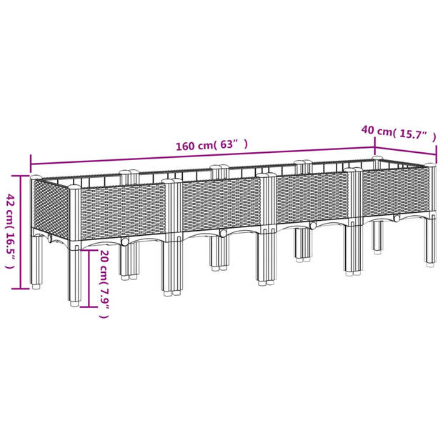 vidaXL Plantenbak met poten 160x40x42 cm polypropeen wit