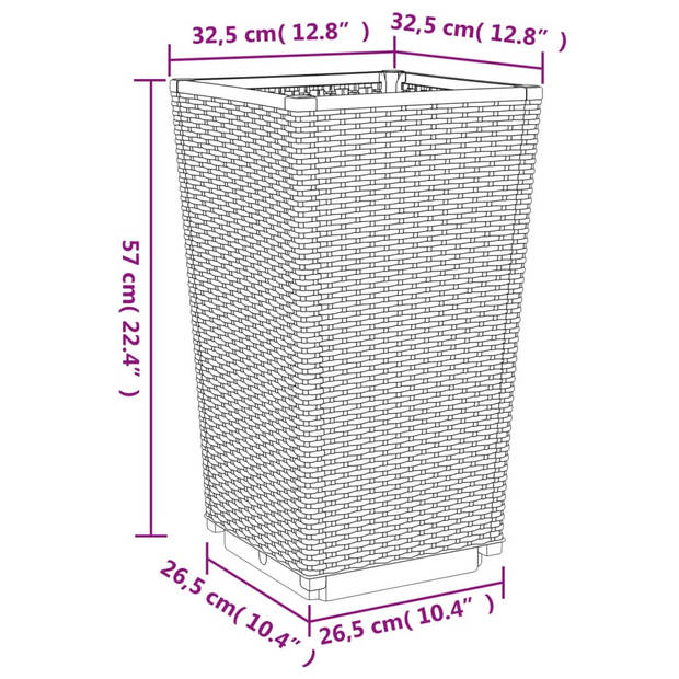 vidaXL Plantenbakken 2 st 32,5x32,5x57 cm polypropeen zwart