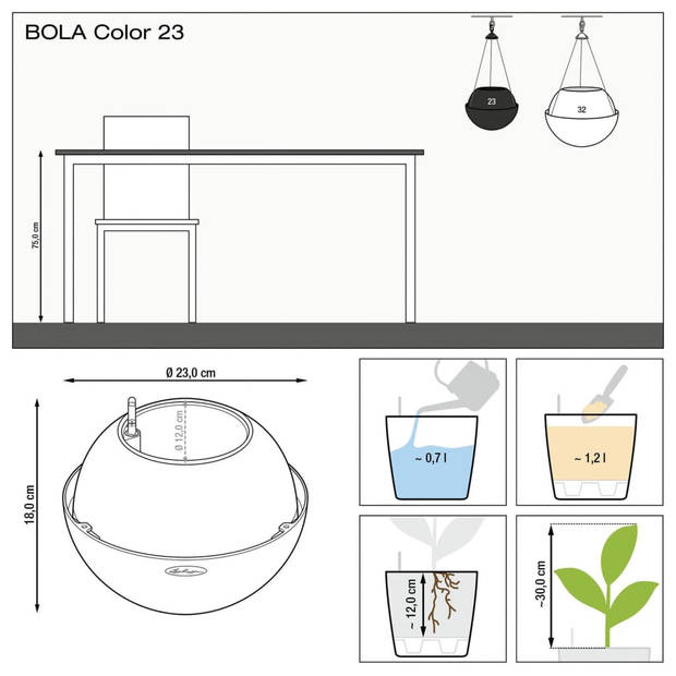 LECHUZA Hangplantenbak BOLA Color 23 ALL-IN-ONE zandkleurig