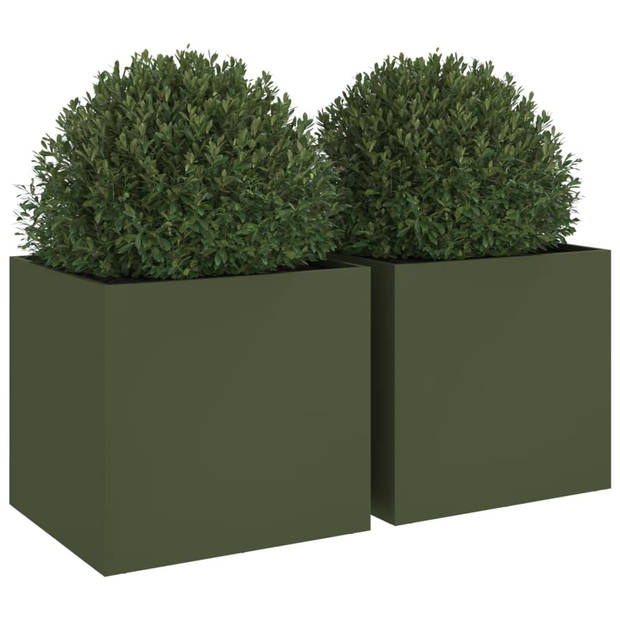 vidaXL Plantenbakken 2 st 49x47x46 cm staal olijfgroen