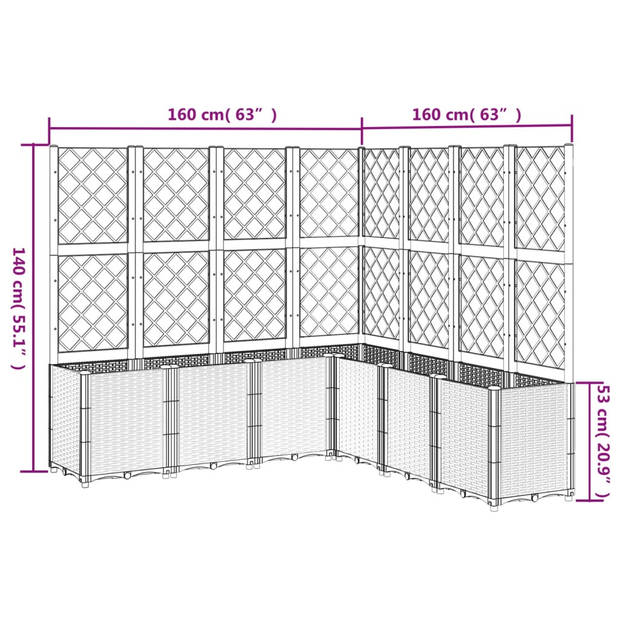 vidaXL Plantenbak met latwerk 160x160x140 cm polypropeen grijs