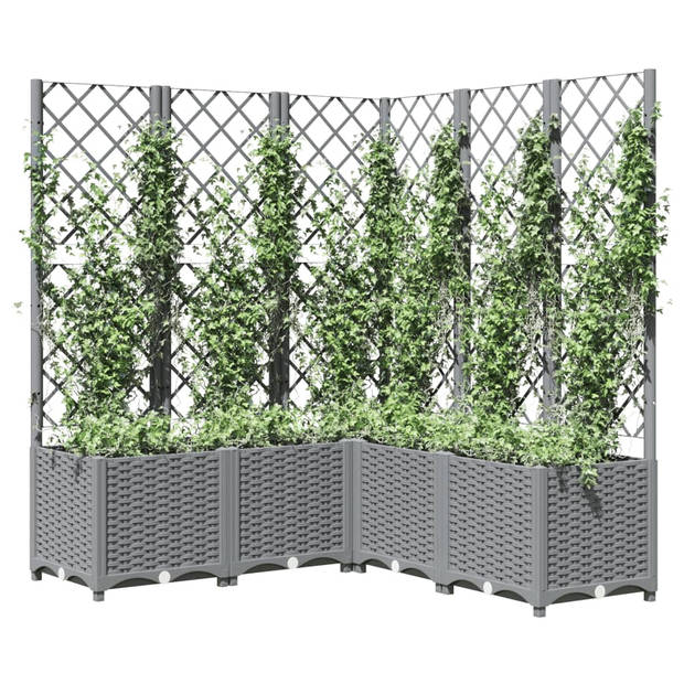 vidaXL Plantenbak met latwerk 120x120x136 cm polypropeen lichtgrijs