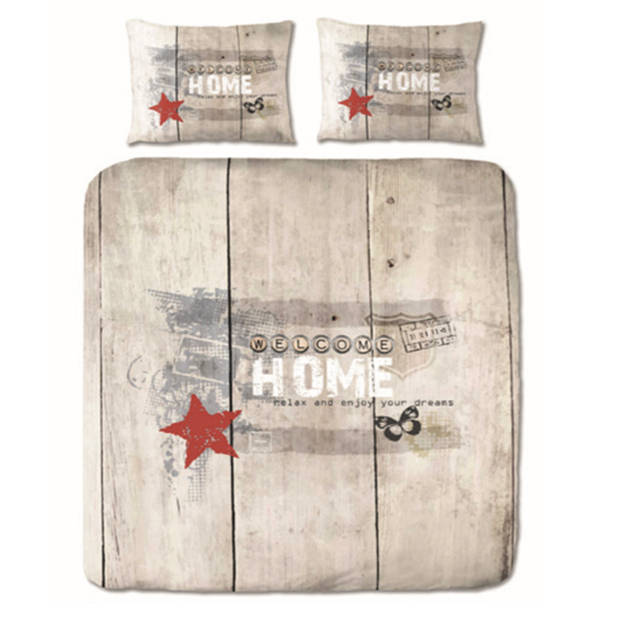 The Cotton Collection - Dekbedovertrek - Welcome Home - 200x200/220+2*60x70 cm - Rood