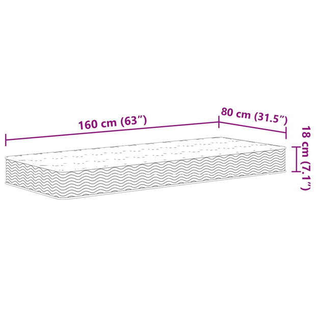 vidaXL Binnenveringsmatras voor kinderen middelhard 80x160 cm