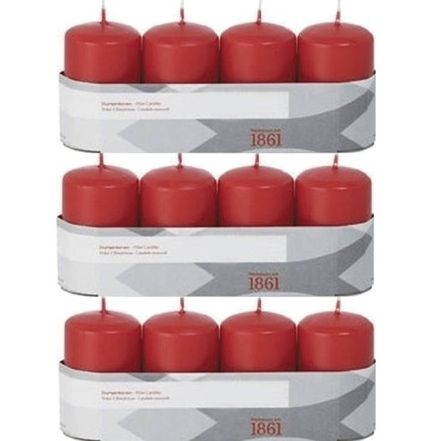 12x Kaarsen rood 5 x 8 cm 18 branduren sfeerkaarsen - Stompkaarsen