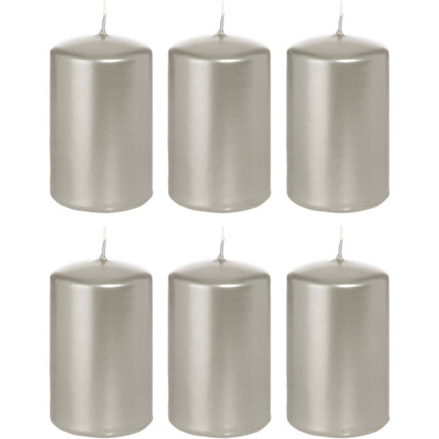 6x Kaarsen zilver 5 x 8 cm 18 branduren sfeerkaarsen - Stompkaarsen