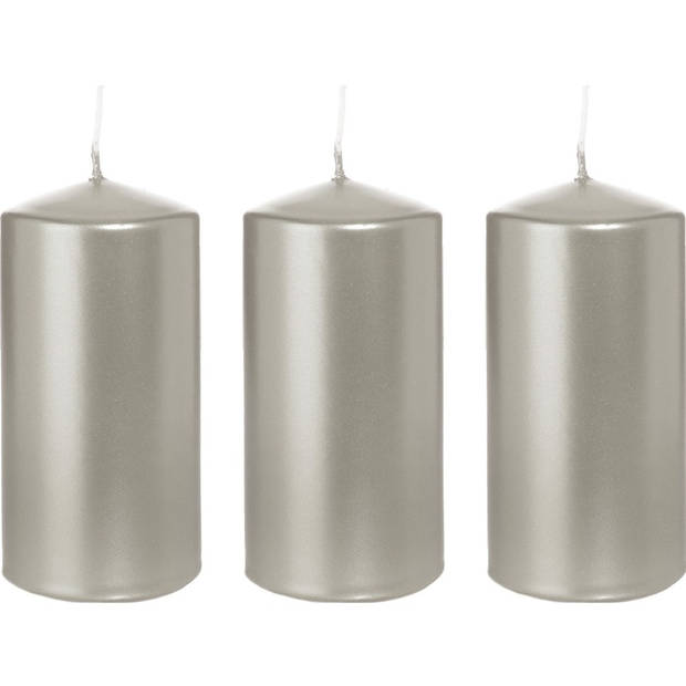 3x Kaarsen zilver 6 x 12 cm 40 branduren sfeerkaarsen - Stompkaarsen