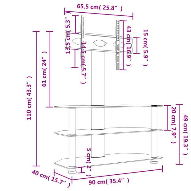 vidaXL Tv-standaard hoek 3-laags voor 32-70 inch zwart