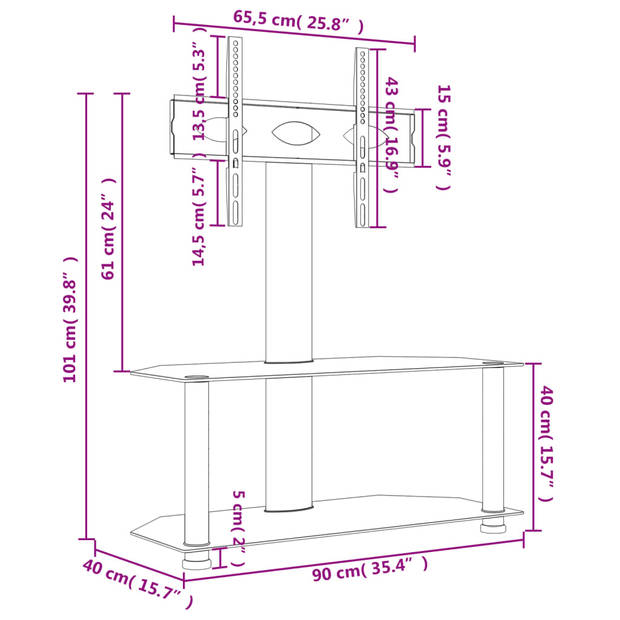 vidaXL Tv-standaard hoek 2-laags voor 32-70 inch zwart