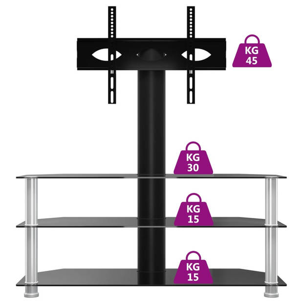 vidaXL Tv-standaard hoek 3-laags voor 32-70 inch zwart en zilverkleur