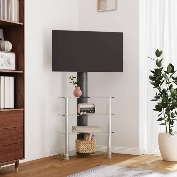 vidaXL Tv-standaard hoek 4-laags voor 32-70 inch zwart en zilverkleur