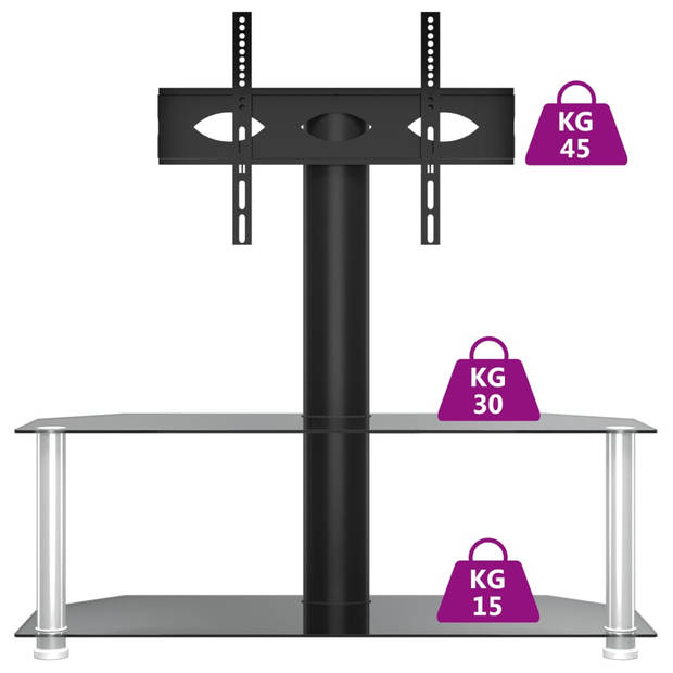 vidaXL Tv-standaard hoek 2-laags voor 32-70 inch zwart en zilverkleur