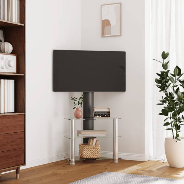 vidaXL Tv-standaard hoek 3-laags voor 32-70 inch zwart en zilverkleur