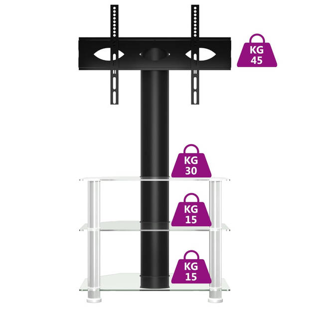 vidaXL Tv-standaard hoek 3-laags voor 32-70 inch zwart en zilverkleur