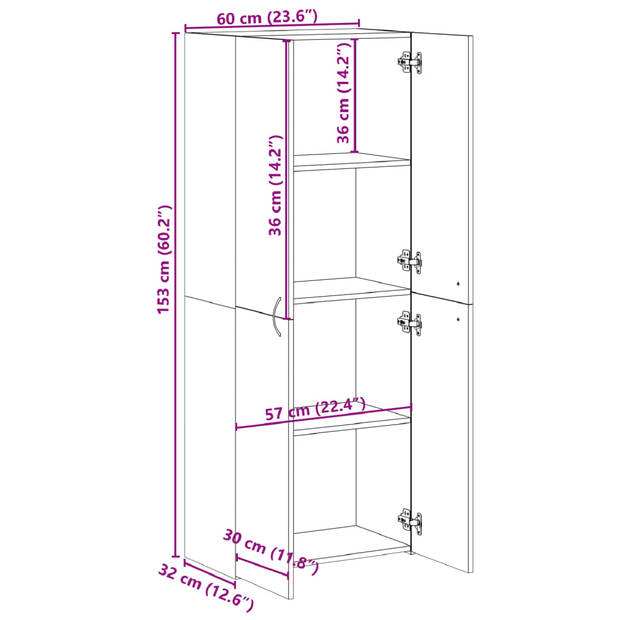 vidaXL Archiefkast 60x32x153 cm bewerkt hout zwart