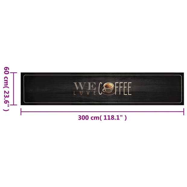 vidaXL Keukenmat wasbaar koffietekst 60x300 cm fluweel