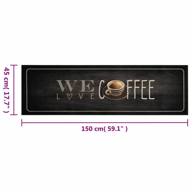 vidaXL Keukenmat wasbaar koffietekst 45x150 cm fluweel