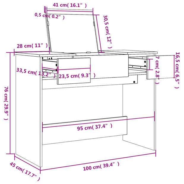 vidaXL Kaptafel met spiegel 100x45x76 cm sonoma eikenkleurig