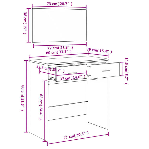 vidaXL Kaptafel met spiegel 80x39x80 cm wit