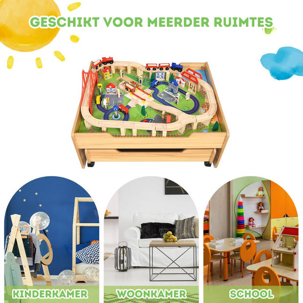 Costway 2-in-1 Houten Montessori Treinset En Speeltafel Met Lade 78 x 63 x 33 Cm - 100 Delige Speelset - STEM Speelgoed