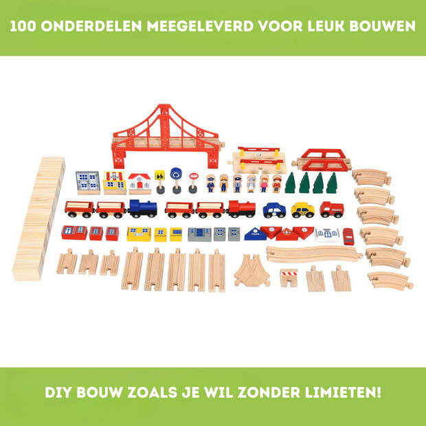 Costway 2-in-1 Houten Montessori Treinset En Speeltafel Met Lade 78 x 63 x 33 Cm - 100 Delige Speelset - STEM Speelgoed