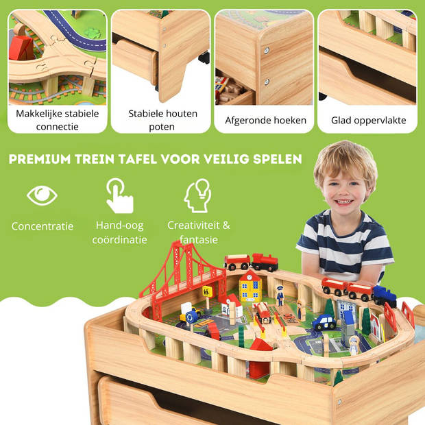 Costway 2-in-1 Houten Montessori Treinset En Speeltafel Met Lade 78 x 63 x 33 Cm - 100 Delige Speelset - STEM Speelgoed