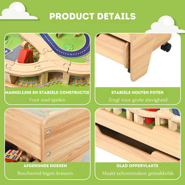 Costway 2-in-1 Houten Montessori Treinset En Speeltafel Met Lade 78 x 63 x 33 Cm - 100 Delige Speelset - STEM Speelgoed