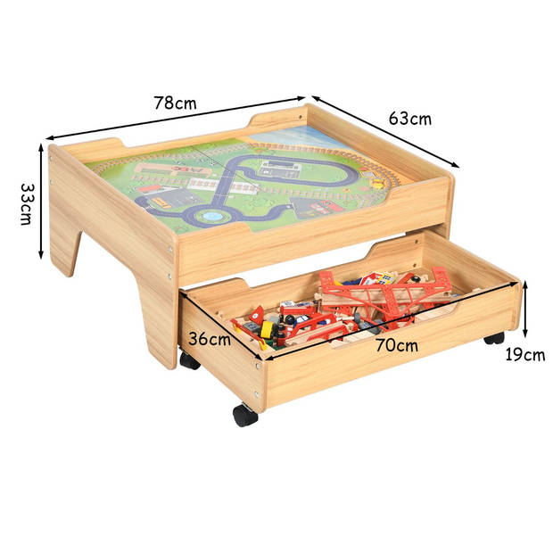 Costway 2-in-1 Houten Montessori Treinset En Speeltafel Met Lade 78 x 63 x 33 Cm - 100 Delige Speelset - STEM Speelgoed