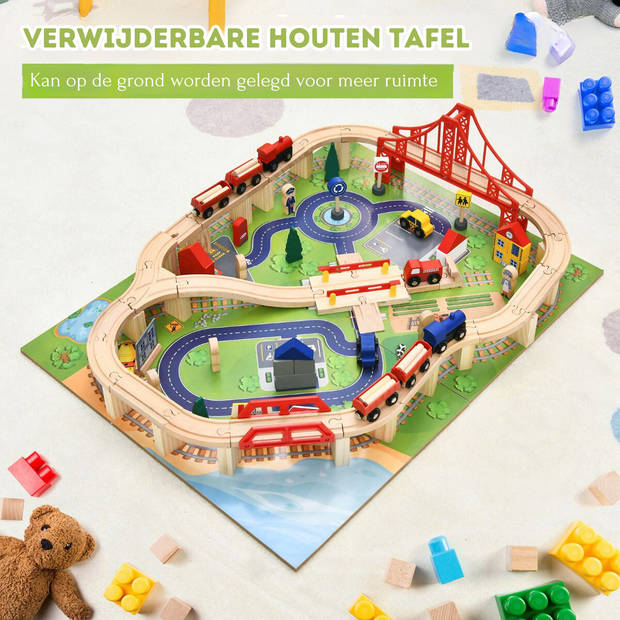 Costway 2-in-1 Houten Montessori Treinset En Speeltafel Met Lade 78 x 63 x 33 Cm - 100 Delige Speelset - STEM Speelgoed