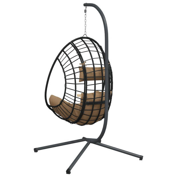 vidaXL Hangstoel met standaard rattan en staal taupe